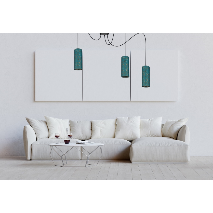 Пендел AVALO 3xE27/60W/230V паяк тюркоаз/златист