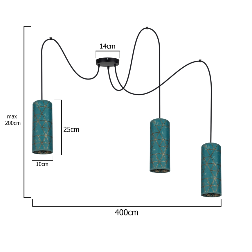 Пендел AVALO 3xE27/60W/230V паяк тюркоаз/златист