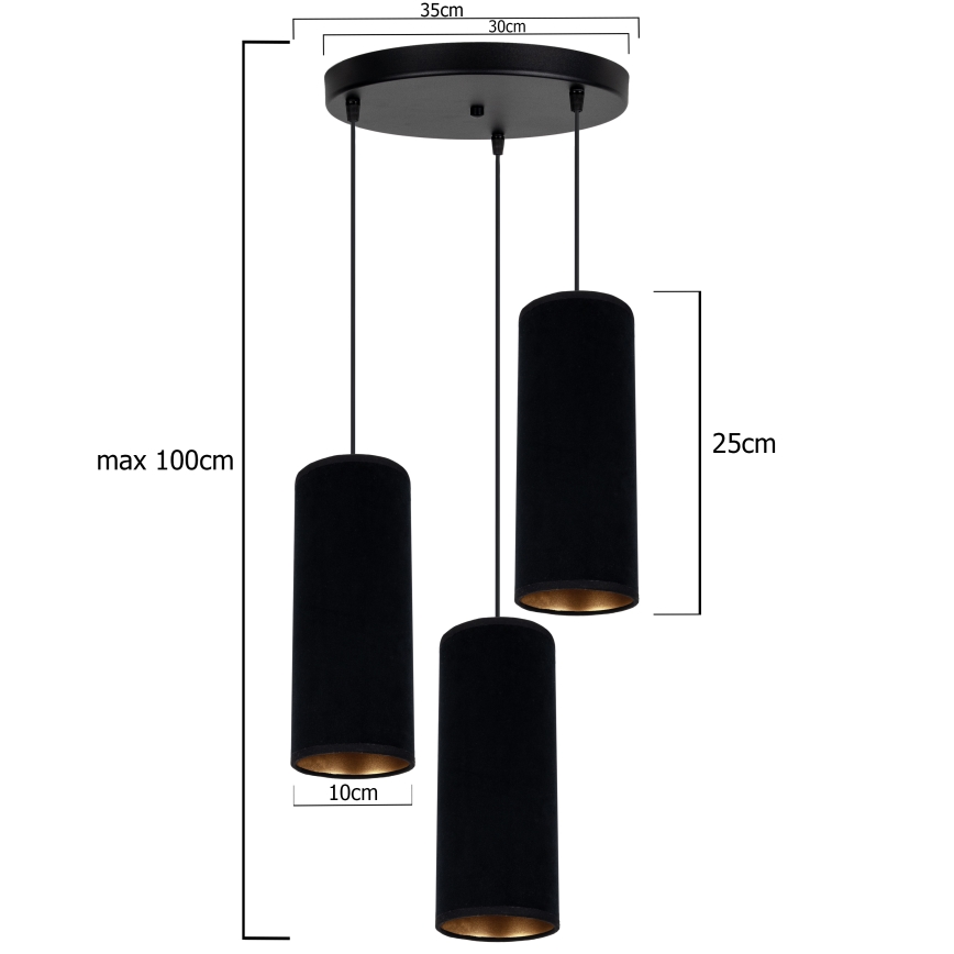Пендел AVALO 3xE27/60W/230V Ø 35 см черен