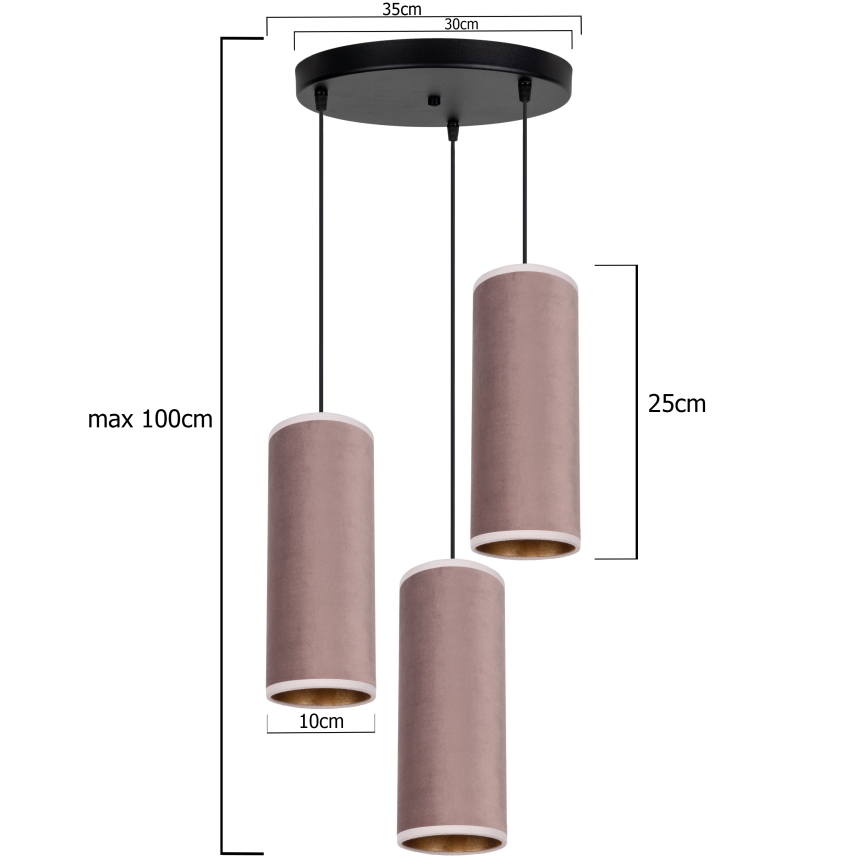 Пендел AVALO 3xE27/60W/230V Ø 35 см розов