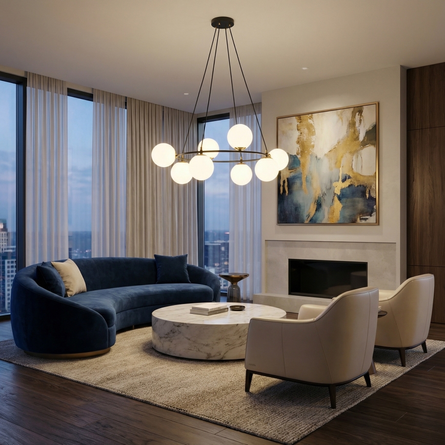 Пендел AZURA 8xE14/10W/230V черен/бял