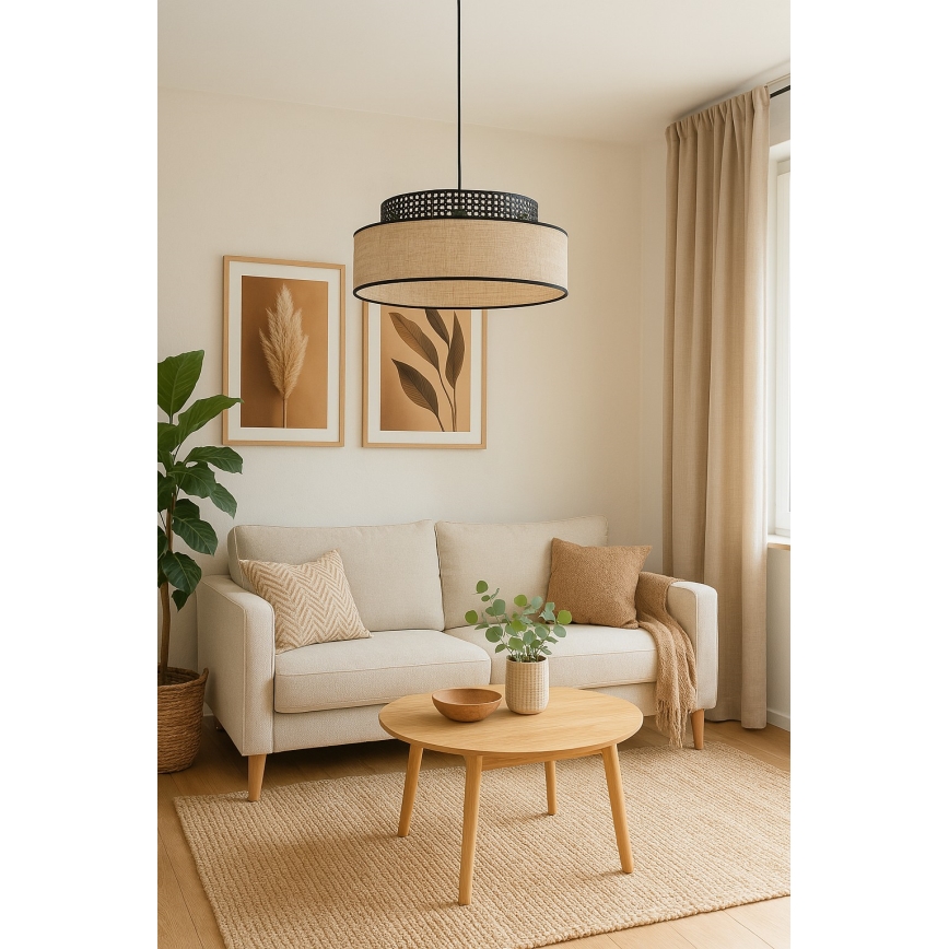 Пендел BOHO 1xE27/60W/230V Ø 40 см черен/ратан