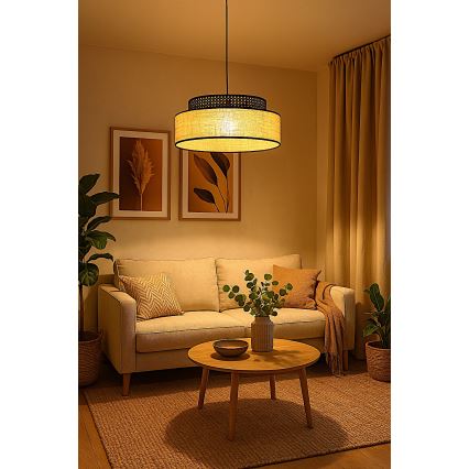 Пендел BOHO 1xE27/60W/230V Ø 40 см черен/ратан