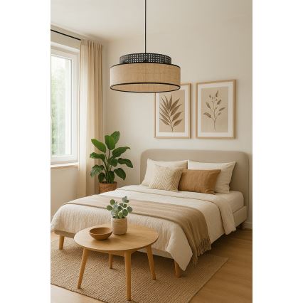 Пендел BOHO 1xE27/60W/230V Ø 40 см черен/ратан