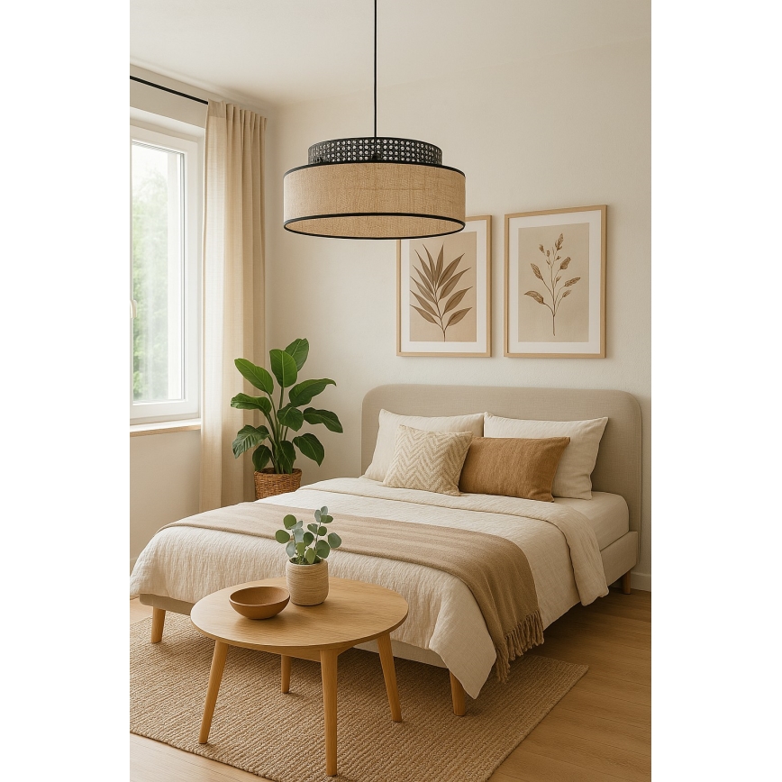 Пендел BOHO 1xE27/60W/230V Ø 40 см черен/ратан