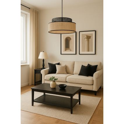 Пендел BOHO 1xE27/60W/230V Ø 40 см черен/ратан