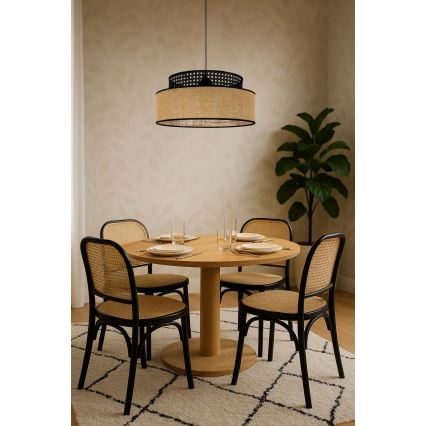Пендел BOHO 1xE27/60W/230V Ø 40 см черен/ратан