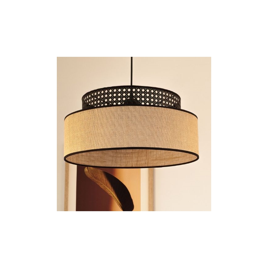 Пендел BOHO 1xE27/60W/230V Ø 40 см черен/ратан