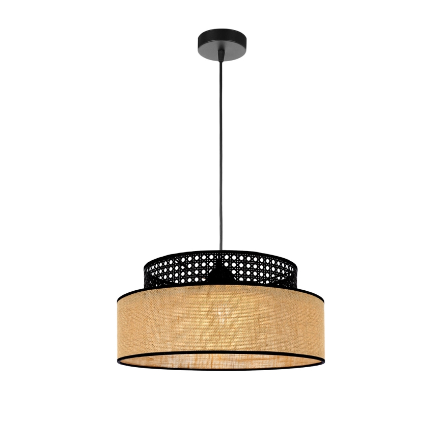 Пендел BOHO 1xE27/60W/230V Ø 40 см черен/ратан