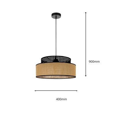 Пендел BOHO 1xE27/60W/230V Ø 40 см черен/ратан