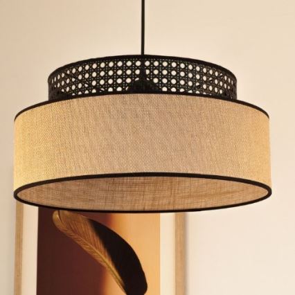 Пендел BOHO 1xE27/60W/230V Ø 40 см черен/ратан
