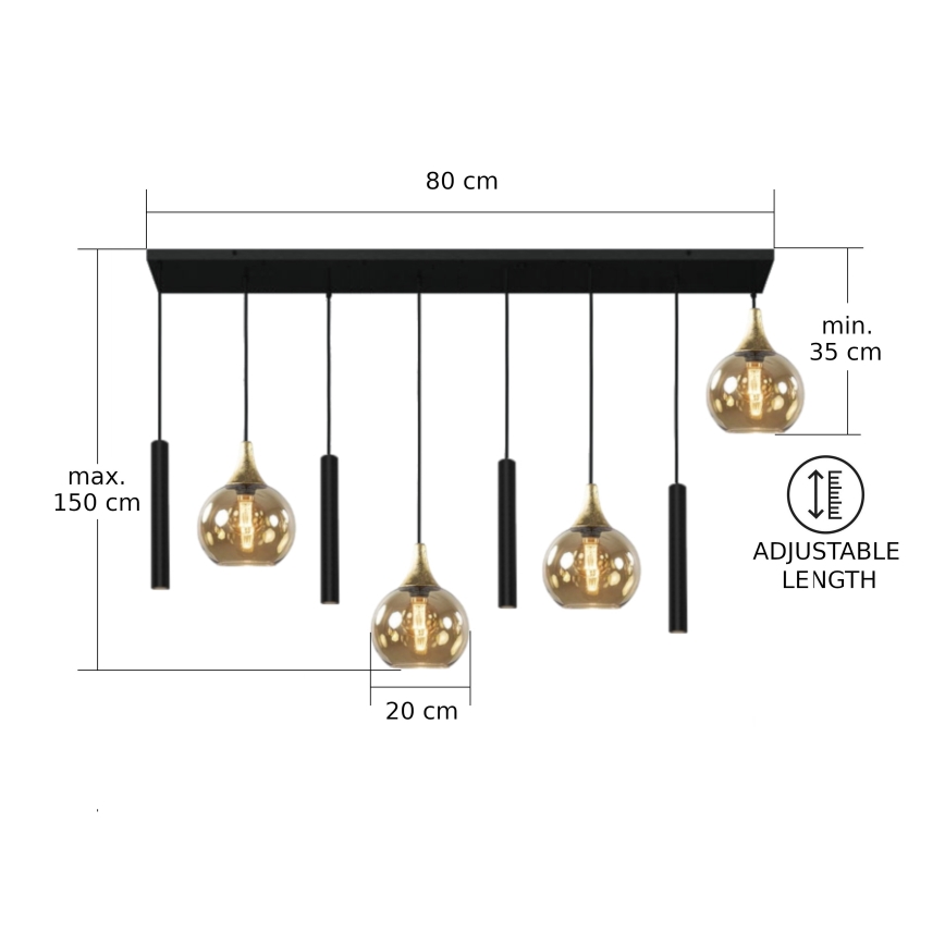 Пендел CALYPSO 4xGU10/60W/230V + 4xE27/60W черен/златист