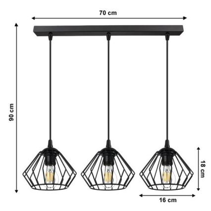 Пендел CEED 3xE27/60W/230V черен