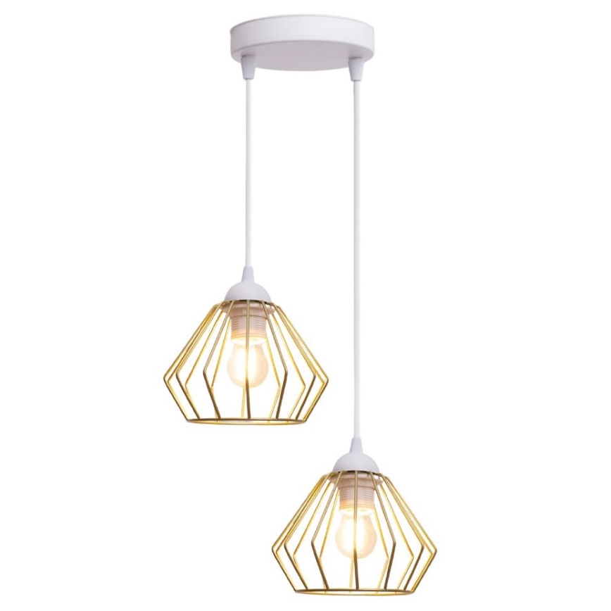 Пендел CEED GOLD 2xE27/60W/230V Ø 28 см бял/златист