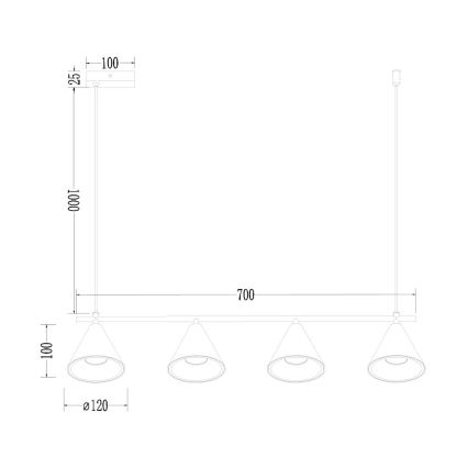 Пендел CONE 4xGU10/10W/230V златист/черен