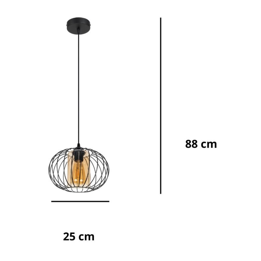 Пендел CORRINI 1xE27/60W/230V Ø 25 см черен/бежов