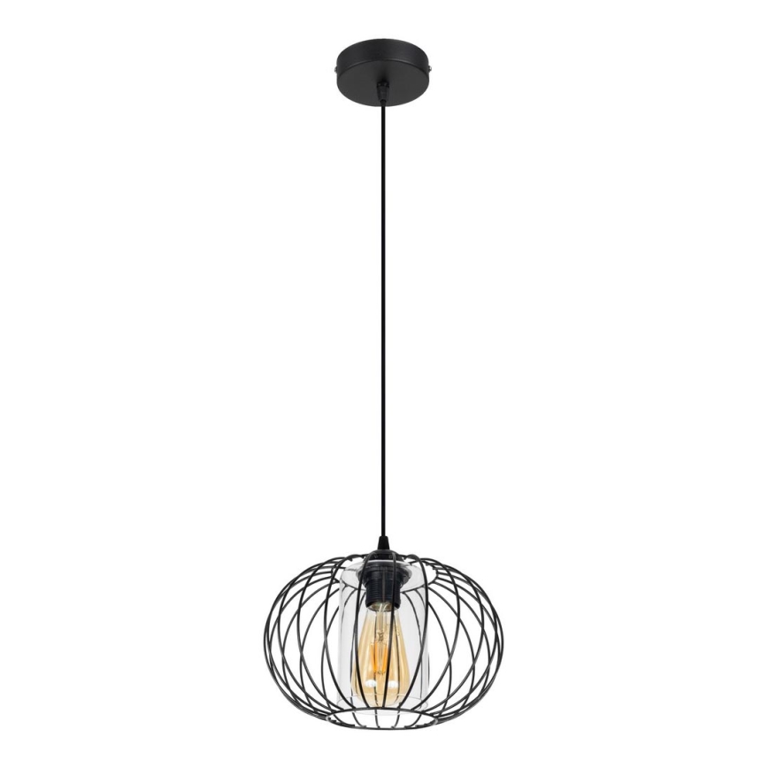 Пендел CORRINI 1xE27/60W/230V Ø 25 см черен/прозрачен