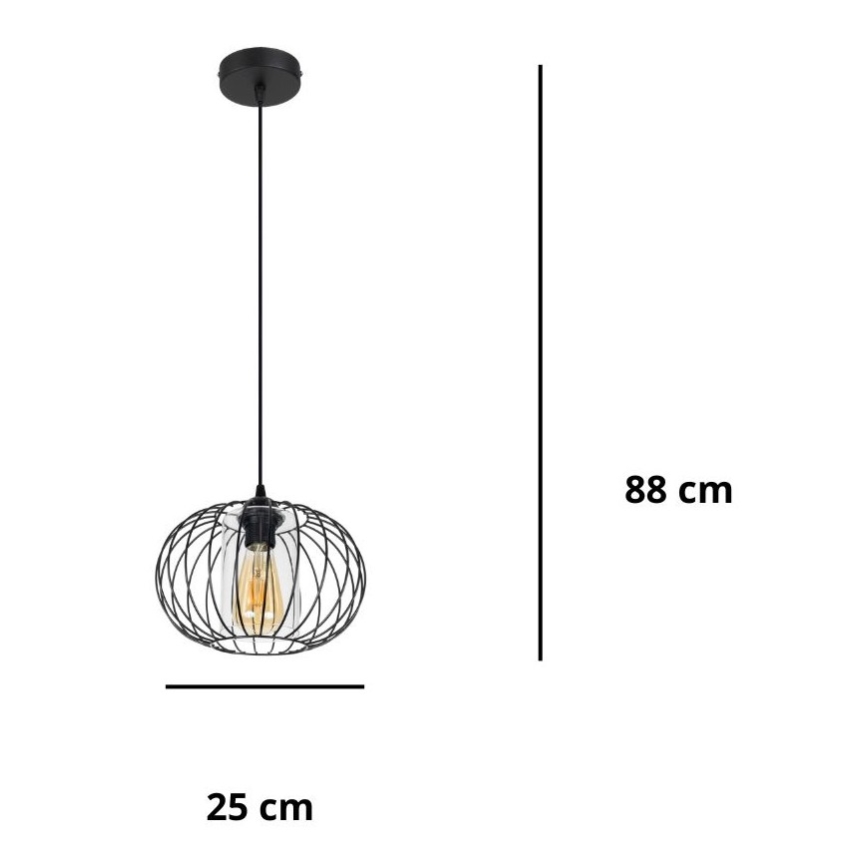Пендел CORRINI 1xE27/60W/230V Ø 25 см черен/прозрачен