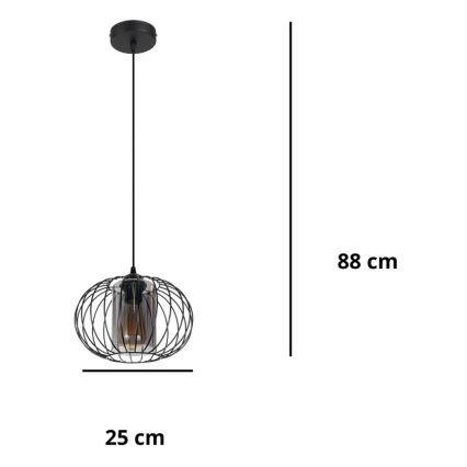 Пендел CORRINI 1xE27/60W/230V Ø 25 см черен/сив