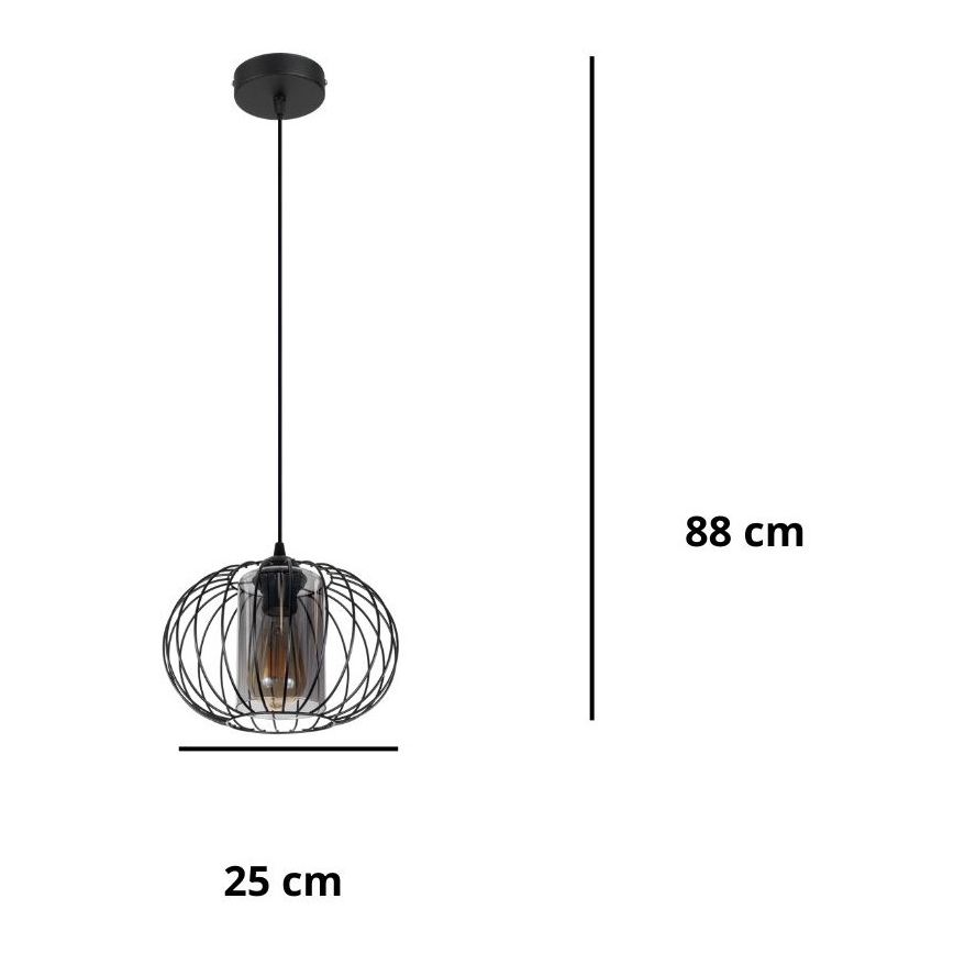 Пендел CORRINI 1xE27/60W/230V Ø 25 см черен/сив