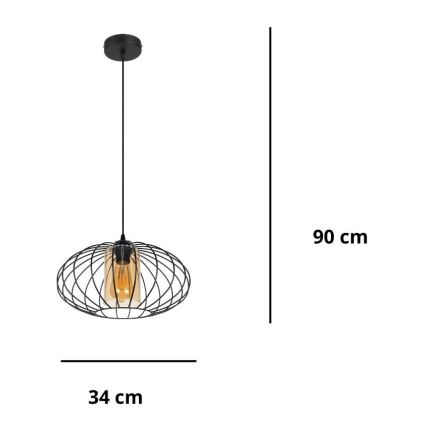 Пендел CORRINI 1xE27/60W/230V Ø 34 см черен/бежов