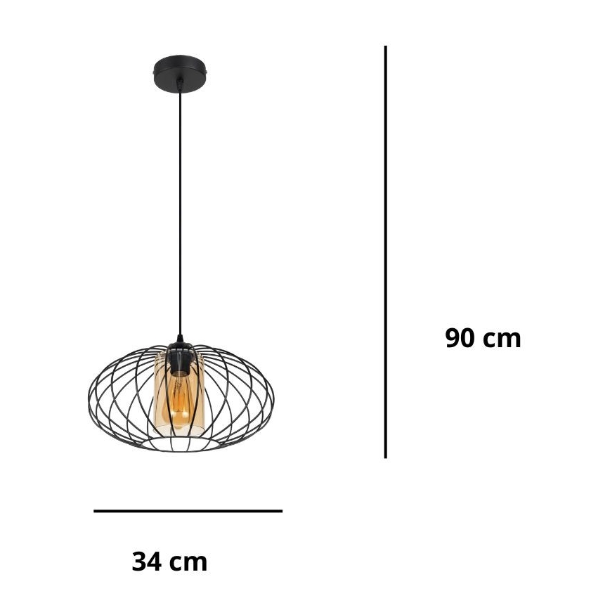 Пендел CORRINI 1xE27/60W/230V Ø 34 см черен/бежов