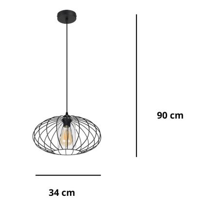 Пендел CORRINI 1xE27/60W/230V Ø 34 см черен/прозрачен