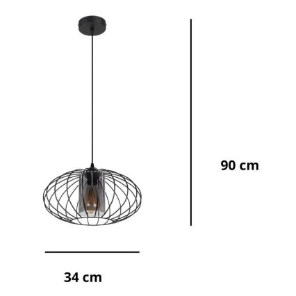 Пендел CORRINI 1xE27/60W/230V Ø 34 см черен/сив