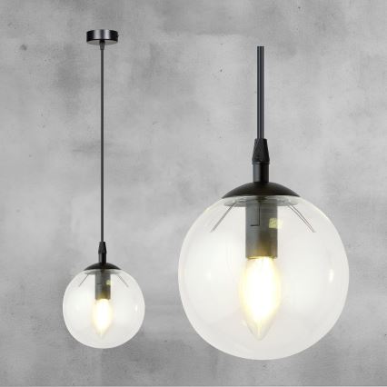 Пендел COSMO 1xE14/10W/230V Ø 14 см черен/прозрачен