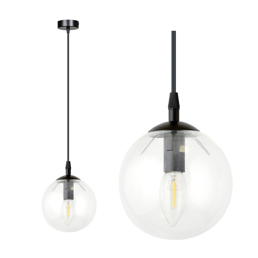 Пендел COSMO 1xE14/10W/230V Ø 14 см черен/прозрачен