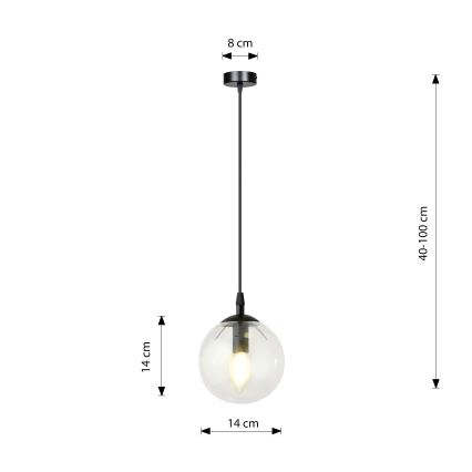Пендел COSMO 1xE14/10W/230V Ø 14 см черен/прозрачен