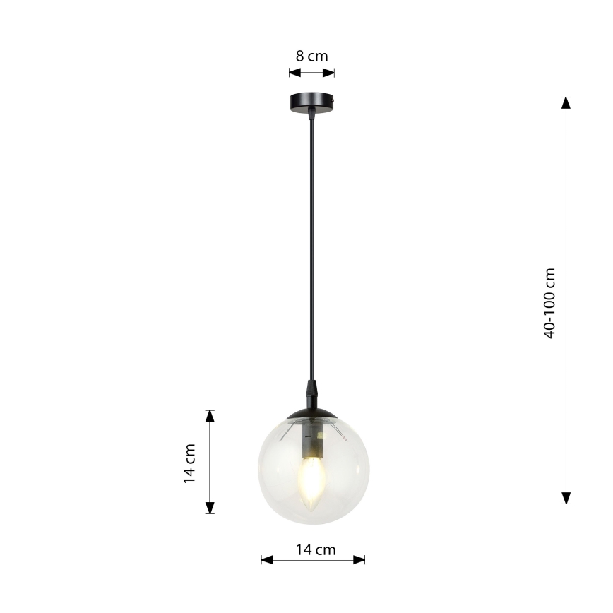 Пендел COSMO 1xE14/10W/230V Ø 14 см черен/прозрачен