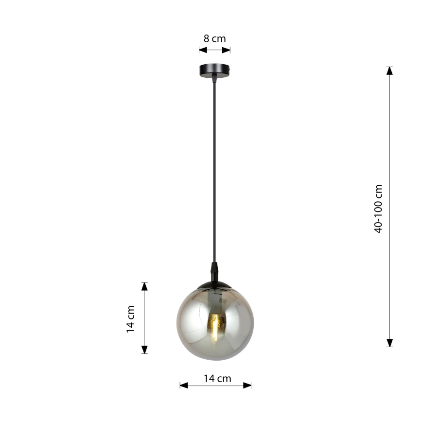 Пендел COSMO 1xE14/10W/230V Ø 14 см черен/сив