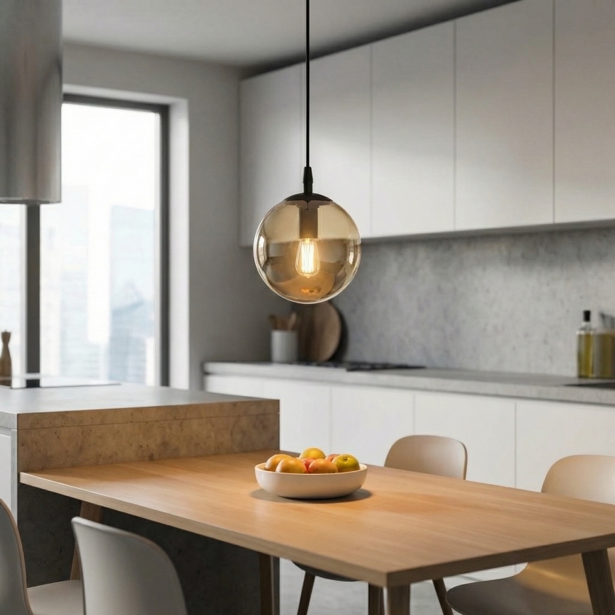 Пендел COSMO 1xE14/10W/230V Ø 14 см черен/бежов