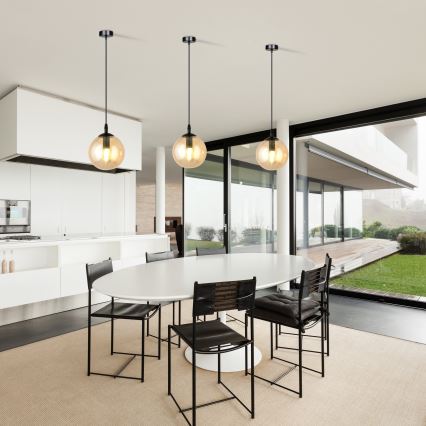 Пендел COSMO 1xE14/10W/230V Ø 14 см черен/бежов