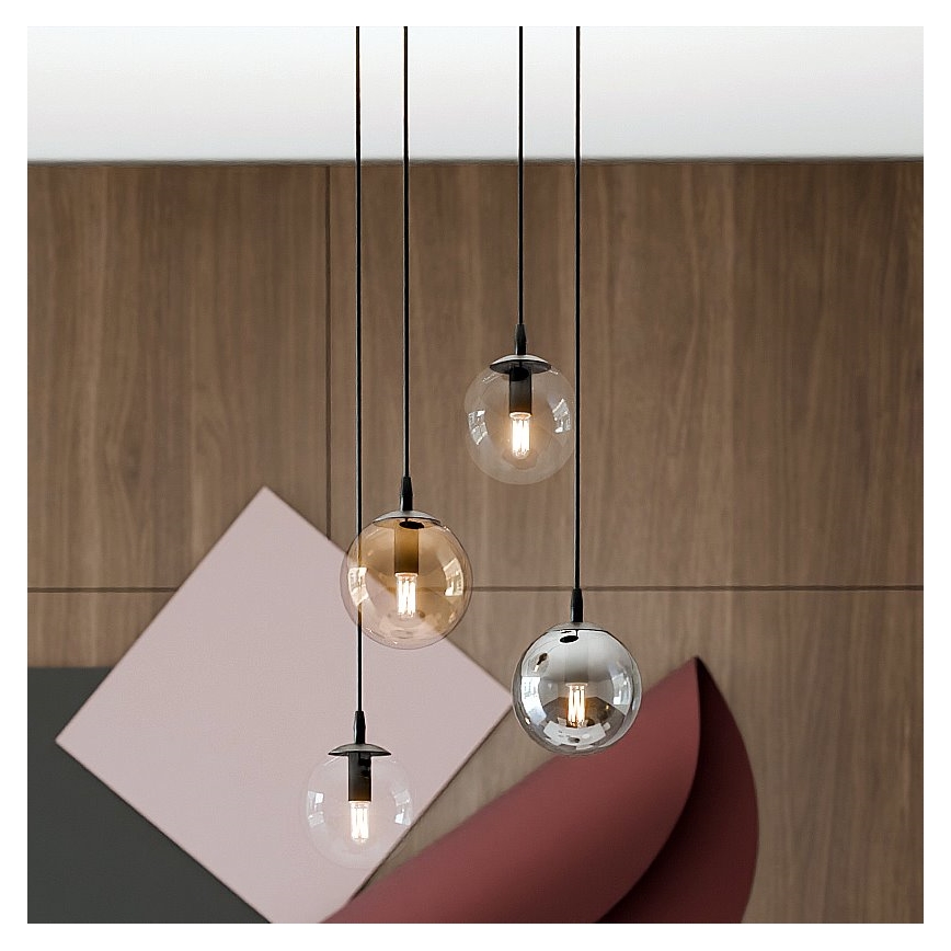 Пендел COSMO 4xE14/10W/230V Ø 40 см черен/сив/бежов/прозрачен
