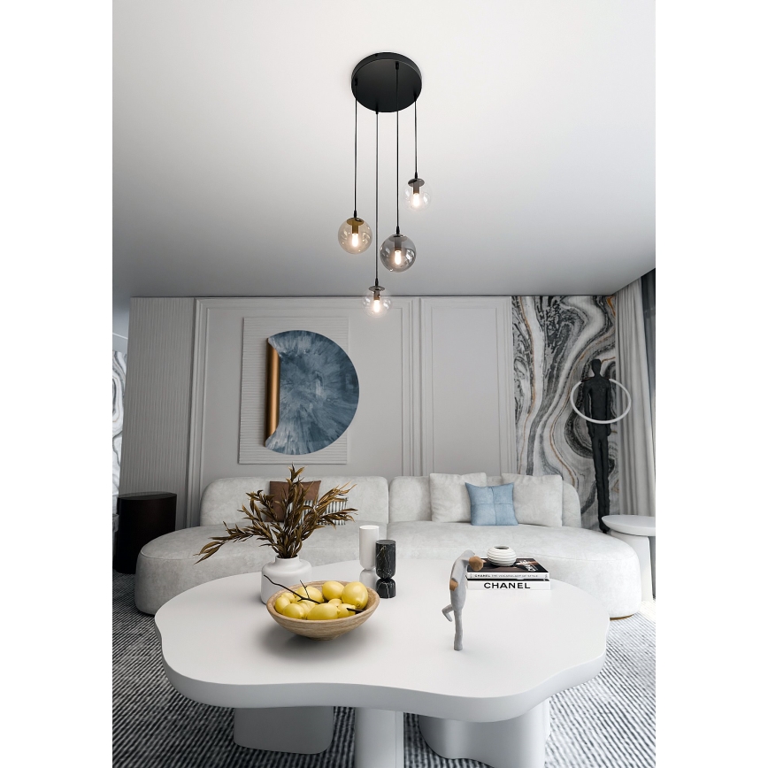 Пендел COSMO 4xE14/10W/230V Ø 40 см черен/сив/бежов/прозрачен