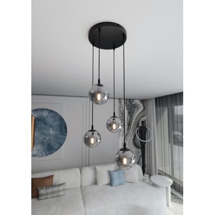 Пендел COSMO 4xE14/10W/230V Ø 40 см черен/сив
