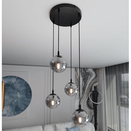 Пендел COSMO 4xE14/10W/230V Ø 40 см черен/сив