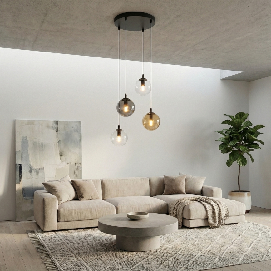 Пендел COSMO 4xE14/10W/230V Ø 40 см черен/сив/бежов/прозрачен