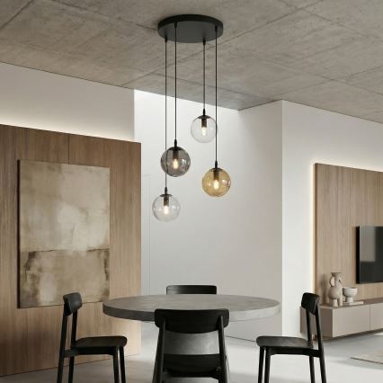 Пендел COSMO 4xE14/10W/230V Ø 40 см черен/сив/бежов/прозрачен