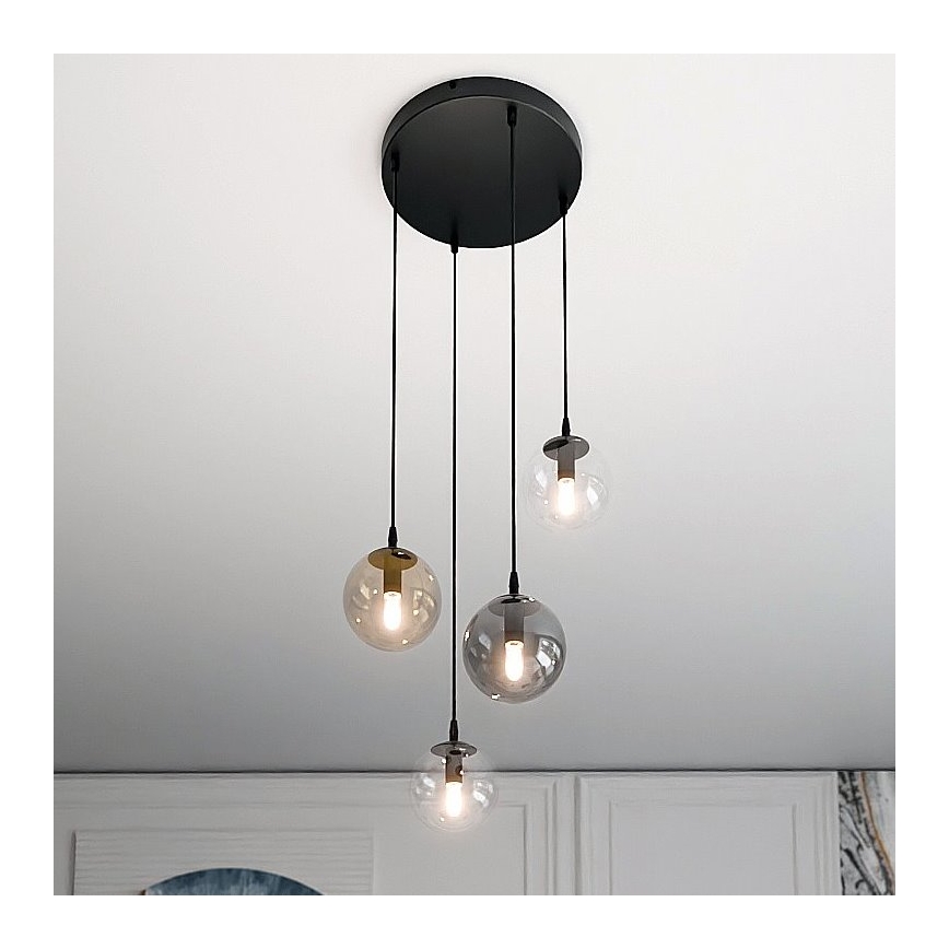 Пендел COSMO 4xE14/10W/230V Ø 40 см черен/сив/бежов/прозрачен