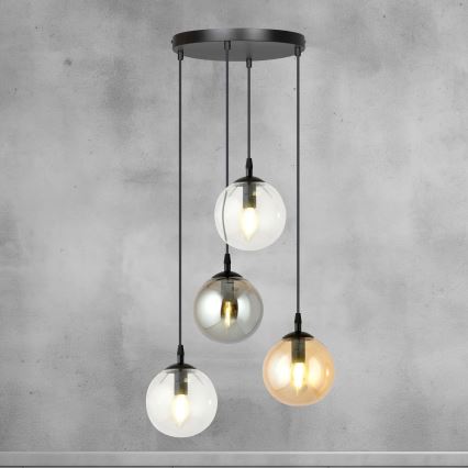 Пендел COSMO 4xE14/10W/230V Ø 40 см черен/сив/бежов/прозрачен