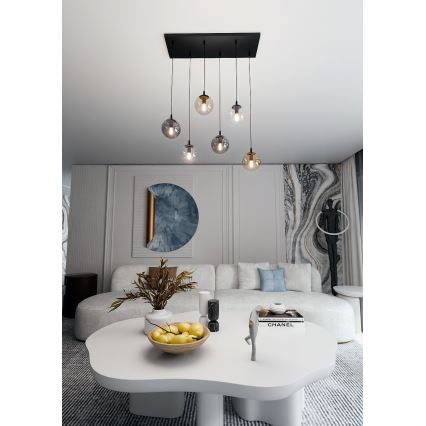 Пендел COSMO 6xE14/10W/230V черен/сив/бежов/прозрачен