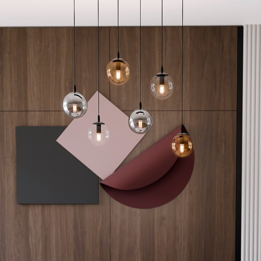 Пендел COSMO 6xE14/10W/230V черен/сив/бежов/прозрачен