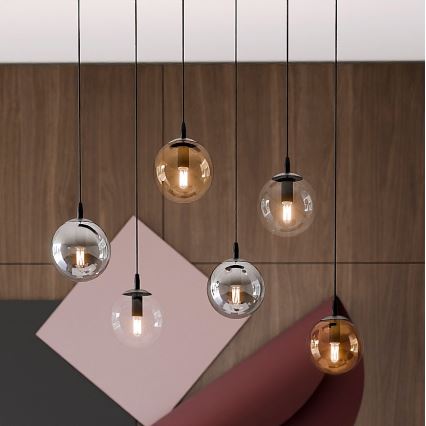 Пендел COSMO 6xE14/10W/230V черен/сив/бежов/прозрачен