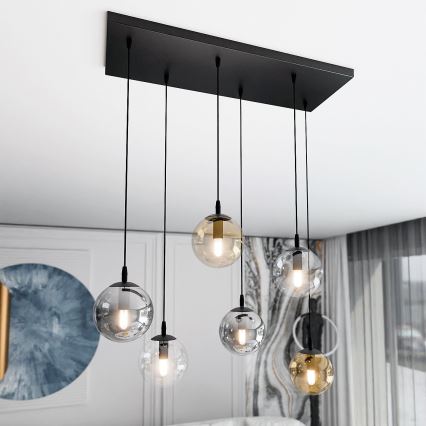 Пендел COSMO 6xE14/10W/230V черен/сив/бежов/прозрачен