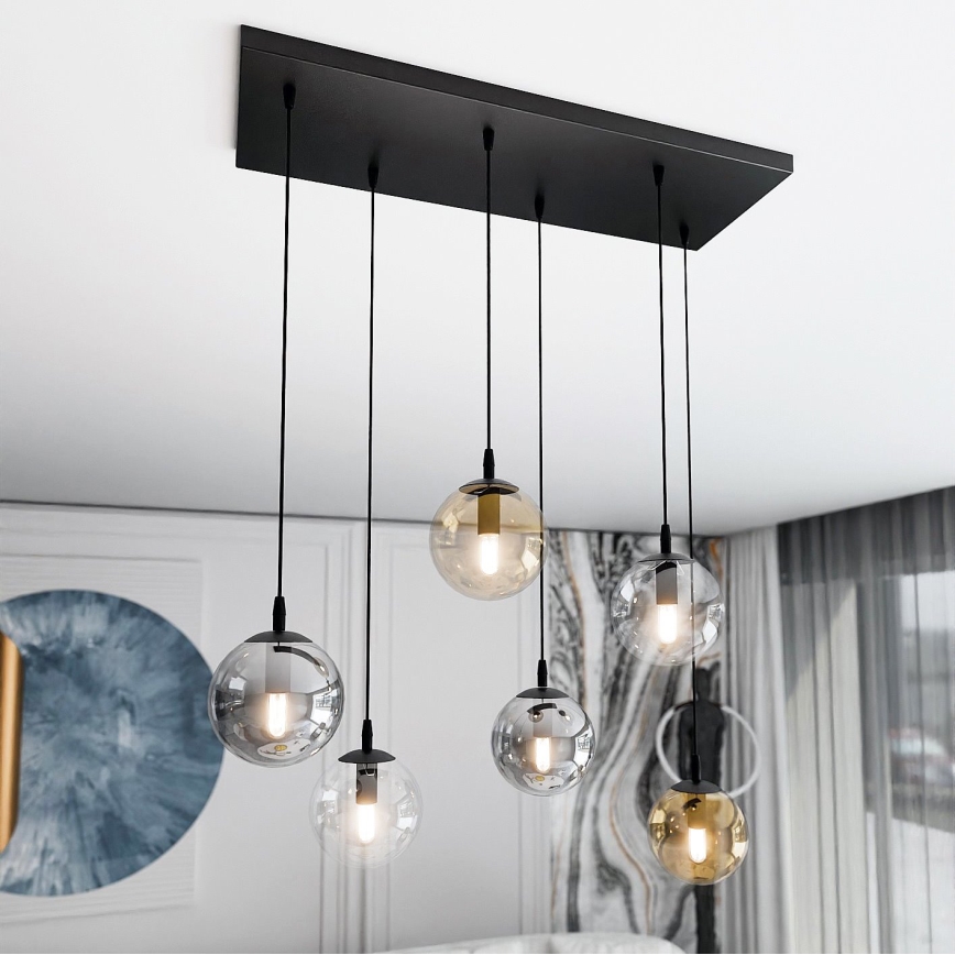 Пендел COSMO 6xE14/10W/230V черен/сив/бежов/прозрачен