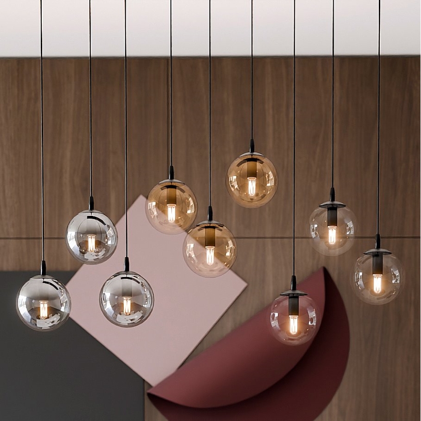 Пендел COSMO 9xE14/10W/230V черен/сив/бежов/прозрачен