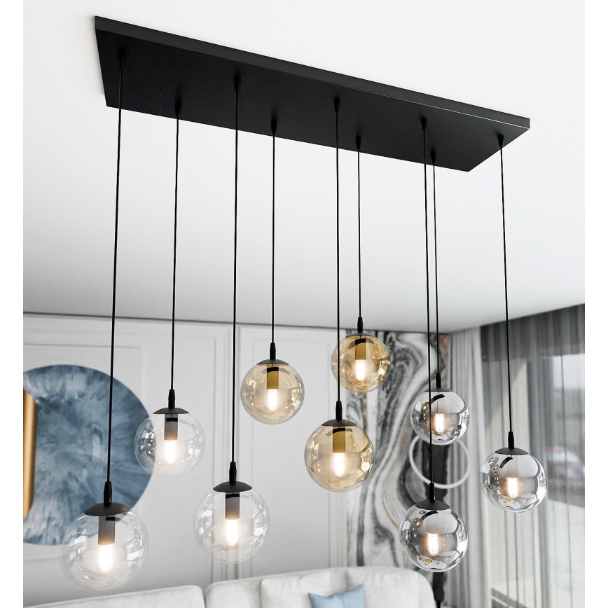 Пендел COSMO 9xE14/10W/230V черен/сив/бежов/прозрачен